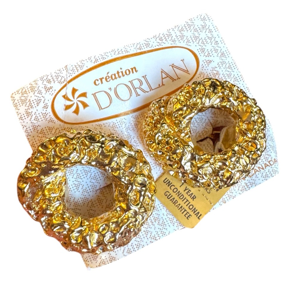 Création D'Orlan Gold plt chunky nugget textured High Quality clip Earrings NEW